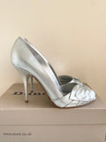 DUNE SILVER LEATHER PEEPTOE HEELS & MATCHING CLUTCH SHOULDER BAG SIZE 7.5/41