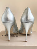 DUNE SILVER LEATHER PEEPTOE HEELS & MATCHING CLUTCH SHOULDER BAG SIZE 7.5/41