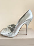 DUNE SILVER LEATHER PEEPTOE HEELS & MATCHING CLUTCH SHOULDER BAG SIZE 7.5/41