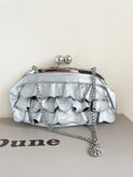 DUNE SILVER LEATHER PEEPTOE HEELS & MATCHING CLUTCH SHOULDER BAG SIZE 7.5/41