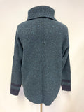 JIGSAW BOTTLE GREEN FLECK & NAVY TRIM POLO NECK LONG SLEEVED JUMPER  SIZE M