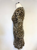 HOBBS BROWN & BLACK LEOPARD PRINT 3/4 SLEEVE KNIT DRESS SIZE 8