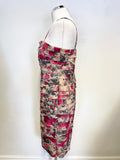 PHASE EIGHT BEIGE & RED FLORAL PRINT STRAPY TIERED LAYERED PENCIL DRESS SIZE 14