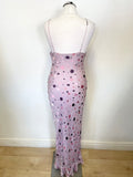 PRÉCIS PETITE LILAC SPOT SHOE STRING STRAP FRILL FRONT BIAS CUT LONG DRESS SIZE 8