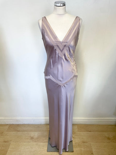 LAURA ASHLEY LILAC 100% SILK SLEEVELESS LONG DRESS SIZE 10