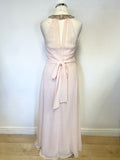 PHASE EIGHT PINK CHIFFON SILVER BEADED NECKLINE LONG OCCASION DRESS SIZE 8