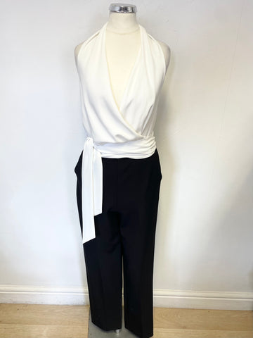 BRAND NEW MINT BY MINT VELVET BLACK & OFF WHITE WRAP FRONT SPECIAL OCCASION JUMPSUIT SIZE 8