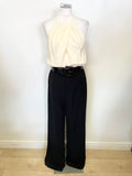 BRAND NEW TED BAKER ANNAA BLACK & CREAM DEEP FOLD FRONT STRAIGHT LEG JUMPSUIT SIZE 2 UK 10