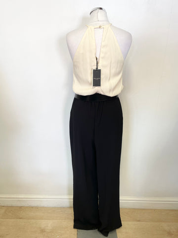 BRAND NEW TED BAKER ANNAA BLACK & CREAM DEEP FOLD FRONT STRAIGHT LEG JUMPSUIT SIZE 2 UK 10