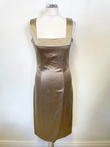 NICOLE FARAH GOLD WOOL & SILK BLEND SLEEVELESS PENCIL DRESS SIZE 10