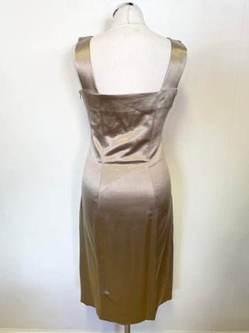 NICOLE FARAH GOLD WOOL & SILK BLEND SLEEVELESS PENCIL DRESS SIZE 10