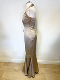 KAREN MILLEN GOLD SATIN BOW TRIM HALTER NECK FISHTAIL EVENING DRESS SIZE 10