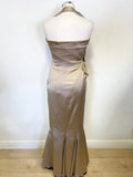 KAREN MILLEN GOLD SATIN BOW TRIM HALTER NECK FISHTAIL EVENING DRESS SIZE 10