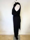 FRENCH CONNECTION BLACK JERSEY BEADED TRIM SHOULDER SLEEVELESS JUMPSUIT SIZE 14