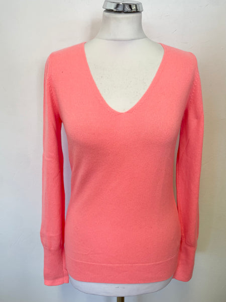 COCOA 100% CASHMERE BRIGHT CORAL V NECK LONG SLEEVED JUMPER SIZE S