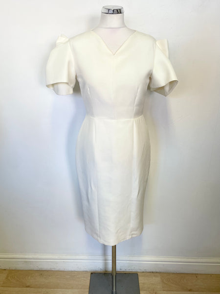 ROKSANDA IVORY SILK BLEND PLEATED SLEEVE DETAIL PENCIL DRESS SIZE 10