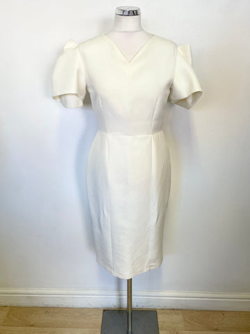 ROKSANDA IVORY SILK BLEND PLEATED SLEEVE DETAIL PENCIL DRESS SIZE 10