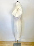 ROKSANDA IVORY SILK BLEND PLEATED SLEEVE DETAIL PENCIL DRESS SIZE 10