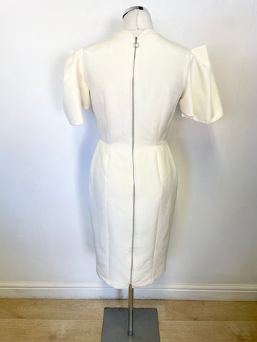 ROKSANDA IVORY SILK BLEND PLEATED SLEEVE DETAIL PENCIL DRESS SIZE 10