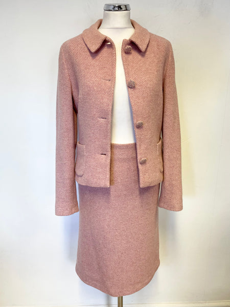 LK BENNETT PINK WOOL BLEND JACKET & SKIRT SUIT SIZE 10