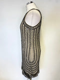 BRAND NEW MONSOON LIMITED EDITION BEIGE & BLACK BEADED & SILVER SEQUINNED SPECIAL OCCASION DRESS SIZE 10