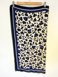 SANDRO 100% SILK BLUE,BLACK & IVORY PRINT SQUARE SCARF