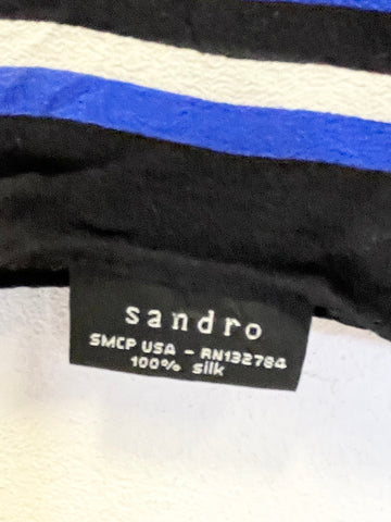 SANDRO 100% SILK BLUE,BLACK & IVORY PRINT SQUARE SCARF