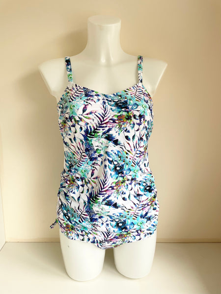 FANTASIE WHITE & MULTI COLOURED FLORAL PRINT TANKINI  SIZE 34D /M