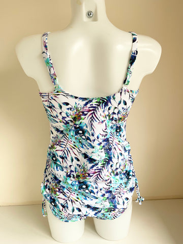 FANTASIE WHITE & MULTI COLOURED FLORAL PRINT TANKINI  SIZE 34D /M