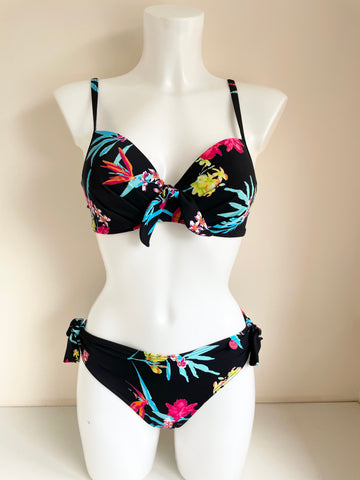 LEPEL BLACK & MULTI COLOUR FLORAL PRINT BIKINI SIZE 32 C /10