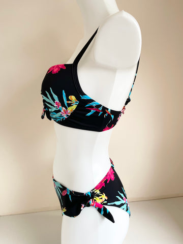 LEPEL BLACK & MULTI COLOUR FLORAL PRINT BIKINI SIZE 32 C /10