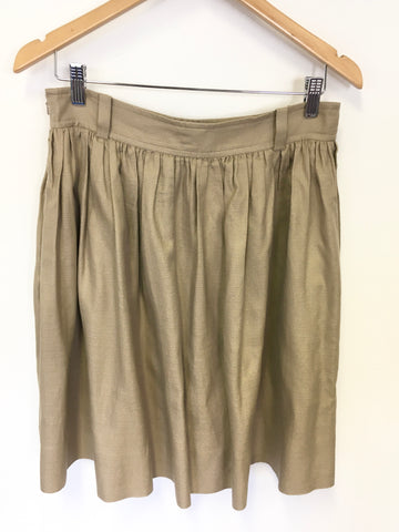 ORLA KIELY TAUPE SILK MIX GATHERED PLEATED SKIRT SIZE 12