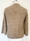 ZARA ALPACA BLEND OATMEAL BEIGE PATTERNED KNIT 3/4 SLEEVE JUMPER SIZE M