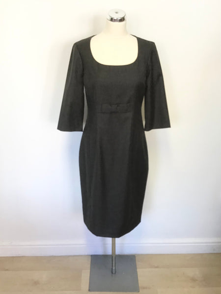 LK BENNETT GREY 100% WOOL 3/4 SLEEVE PENCIL DRESS SIZE 12