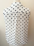 HOBBS WHITE & BLACK SPOT COLLARLESS SLEEVELESS TOP SIZE 12