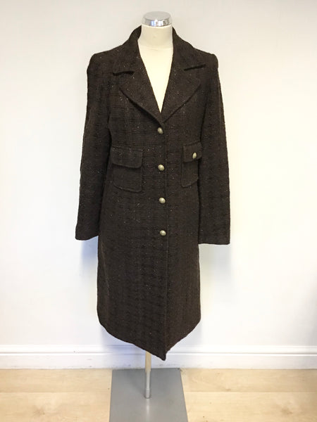 GERARD DAREL BROWN WOOL BLEND KNEE LENGTH COAT SIZE 42 UK 14