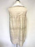 TARA JARMON CREAM & BEIGE SILK BLEND BEADED TRIM SLEEVELESS SHIFT DRESS SIZE 42 UK 14