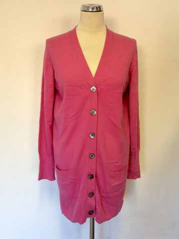 PURE COLLECTION PINK 100% CASHMERE LONG BOYFRIEND CARDIGAN SIZE 14