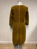 THOUGHT BROWN FINE CORDUROY 3/4 SLEEVE MIDI DRESS SIZE 10