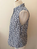 HOBBS NAVY BLUE & WHITE PRINT COTTON SLEEVELESS COLLARED TOP SIZE 12