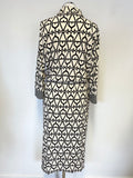 OUI IVORY & BLACK PRINT COLLARED 3/4 SLEEVE MIDI DRESS SIZE 12