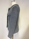 SET URBAN DELUX NAV & WHITE WEAVE COTTON KNIT ZIP UP JACKET SIZE 16