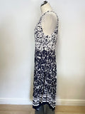 MINT VELVET NAVY & IVORY FLORAL PRINT HANDKERCHIEF HEM MIDI DRESS SIZE 14