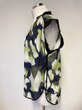 WHISTLES BLUE,IVORY & GREEN PRINT SLEEVELESS 100% SILK TOP SIZE 8