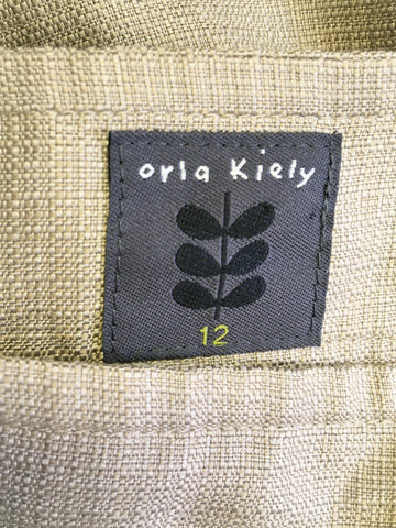 ORLA KIELY TAUPE SILK MIX GATHERED PLEATED SKIRT SIZE 12