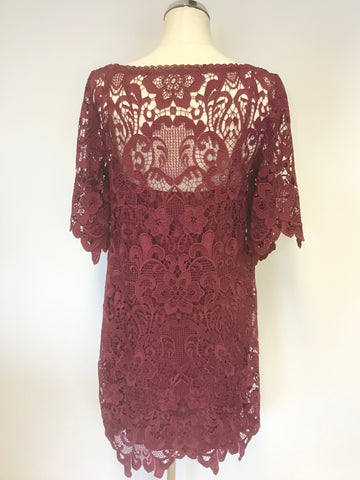 MONSOON DARK RED LACE SHORT SLEEVE SHIFT DRESS SIZE 12