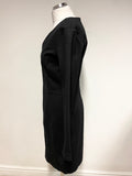 OUI BLACK JERSEY V NECK LONG SLEEVED PENCIL DRESS SIZE 14