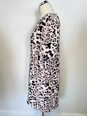 WHISTLES MEGHAN PINK LEOPARD PRINT SHORT SLEEVE SHIFT DRESS SIZE 14