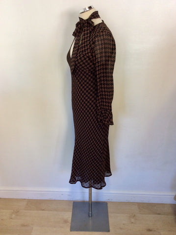 PATSY SEDDON FOR PHASE EIGHT BROWN & BLACK CHECK TIE NECK DRESS SIZE 14