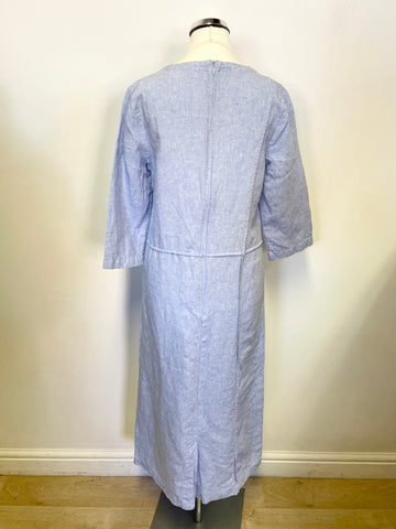 POETRY LIGHT BLUE LINEN 3/4 SLEEVE MIDI LENGTH SHIFT DRESS SIZE 10